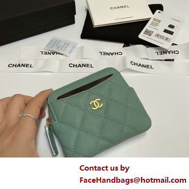 Chanel Grained Calfskin  &  Gold-Tone Metal Zip Coin Purse AP2061 Dusty Green 2025